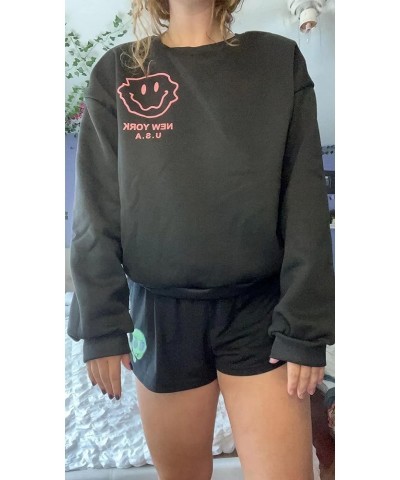 Women Oversized Fleece New York Letter Print Graphic Sweatshirt Long Sleeve Crewneck Pullover Jacket Black $14.00 Hoodies & S...