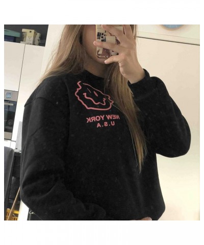 Women Oversized Fleece New York Letter Print Graphic Sweatshirt Long Sleeve Crewneck Pullover Jacket Black $14.00 Hoodies & S...