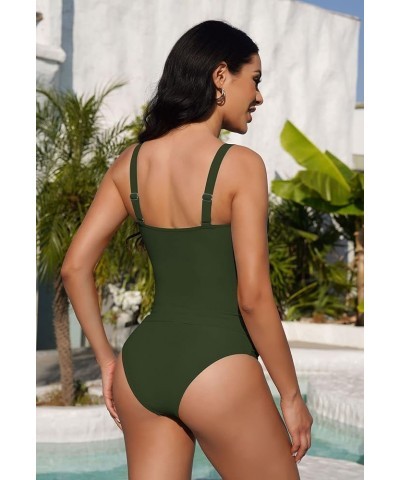 Women Two Piece Tankini Swimsuit Tummy Control Bathing Suit Ruched Tank Top with Bikini Bottoms Army Green $20.13 Swimsuits