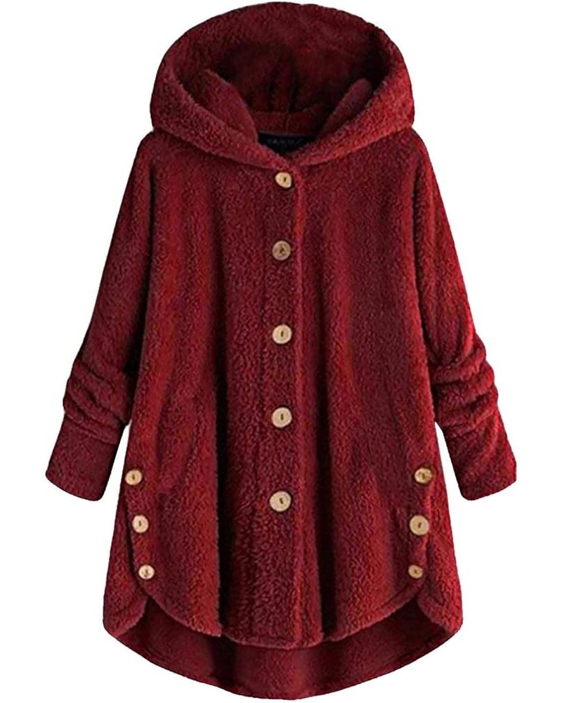 Womens Fall Fashion 2023 Oversized Open Front Hooded Cardigan Long Sleeve Coat Fuzzy Sherpa Jacket Button Outerwear B03-wine ...