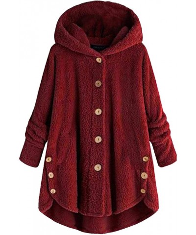 Womens Fall Fashion 2023 Oversized Open Front Hooded Cardigan Long Sleeve Coat Fuzzy Sherpa Jacket Button Outerwear B03-wine ...