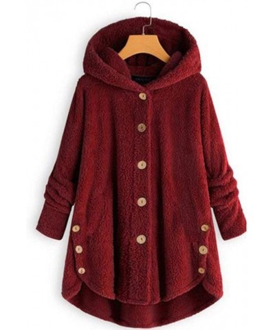 Womens Fall Fashion 2023 Oversized Open Front Hooded Cardigan Long Sleeve Coat Fuzzy Sherpa Jacket Button Outerwear B03-wine ...