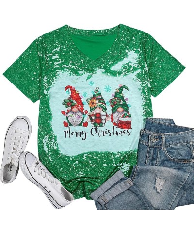 Christmas Shirt Women Christmas Gnome Print Tops Tee Short Sleeve V Neck Three Gnomes Casual Holiday Shirts Green-2 $12.95 T-...