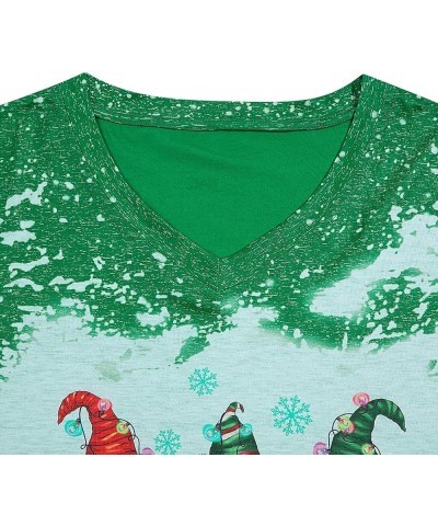 Christmas Shirt Women Christmas Gnome Print Tops Tee Short Sleeve V Neck Three Gnomes Casual Holiday Shirts Green-2 $12.95 T-...