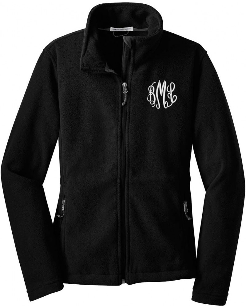 Ladies Monogrammed Fleece Jacket - Personalized Fleece Zip Up Cadet Collar in Black $31.80 Jackets