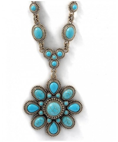 Womens Large Turquoise Stone Flower Necklace 16" - Silver or Gold-Tone Turquoise Statement Necklace Gold Flower $22.94 Blouses