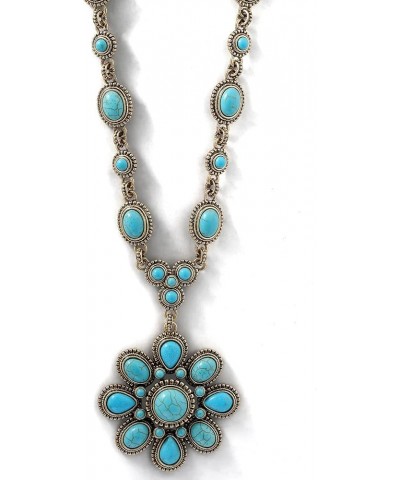 Womens Large Turquoise Stone Flower Necklace 16" - Silver or Gold-Tone Turquoise Statement Necklace Gold Flower $22.94 Blouses