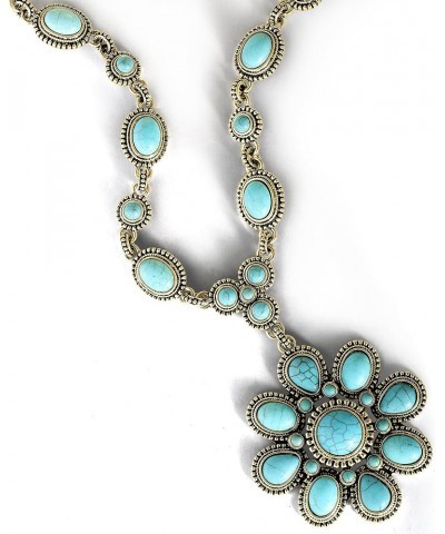 Womens Large Turquoise Stone Flower Necklace 16" - Silver or Gold-Tone Turquoise Statement Necklace Gold Flower $22.94 Blouses