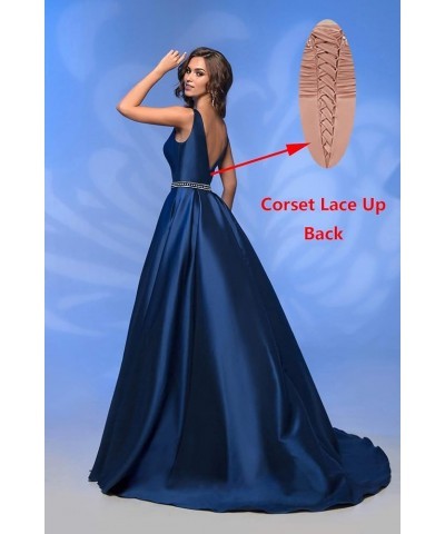 Women's A Line Satin Prom Dresses Long Ball Gown Ruched Beaded Evening Formal Party Dress with Pockets Peacock $41.80 Dresses