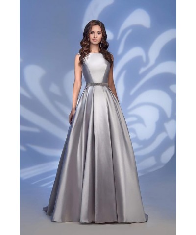 Women's A Line Satin Prom Dresses Long Ball Gown Ruched Beaded Evening Formal Party Dress with Pockets Peacock $41.80 Dresses