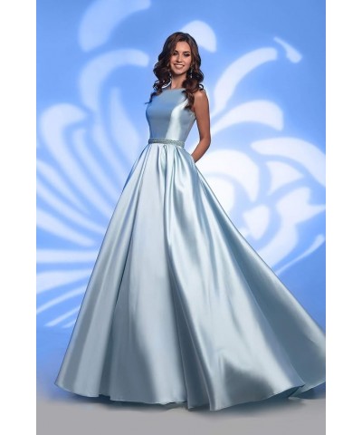 Women's A Line Satin Prom Dresses Long Ball Gown Ruched Beaded Evening Formal Party Dress with Pockets Peacock $41.80 Dresses