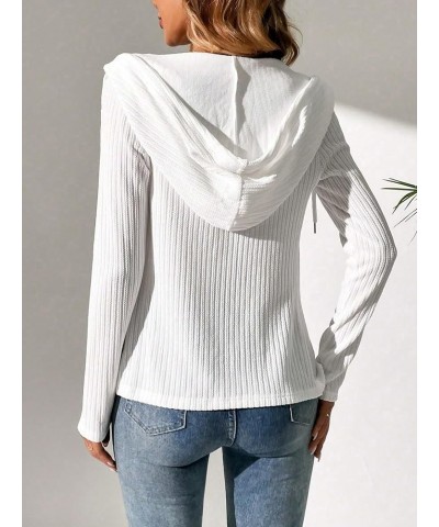 Women's Casual Ribbed Knit Zip Up Long Sleeve Drawstring Hooded Jacket Workout Outerwear White $18.01 Jackets