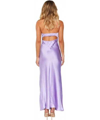 Strapless Maxi Dress for Women Summer Satin Tube Top Backless Bodycon Long Dress Chic Wedding Cocktail Party Dress Purple $14...