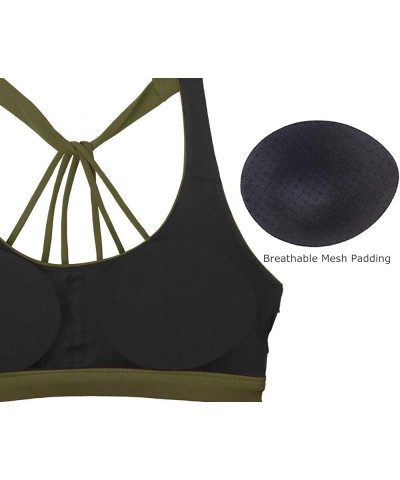 Women's Padded Strappy Workout Running Sports Bras Medium Impact Army $13.50 Lingerie