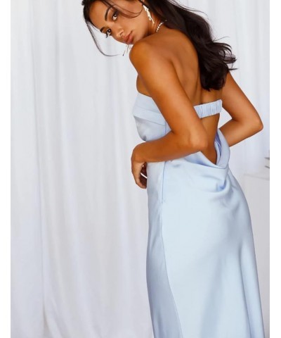 Satin Silk Backless Tube Tops Maxi Dress for Women Low Back Hollow Out Elegant Strapless Long Dresses Wedding Guest Blue $27....