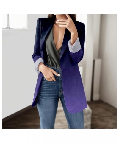 2023 Womens Casual Blazers Open Front Long Sleeve Lapel Collar Suit Jackets Plus Size Color Block Work Office Jacket Coat 04-...