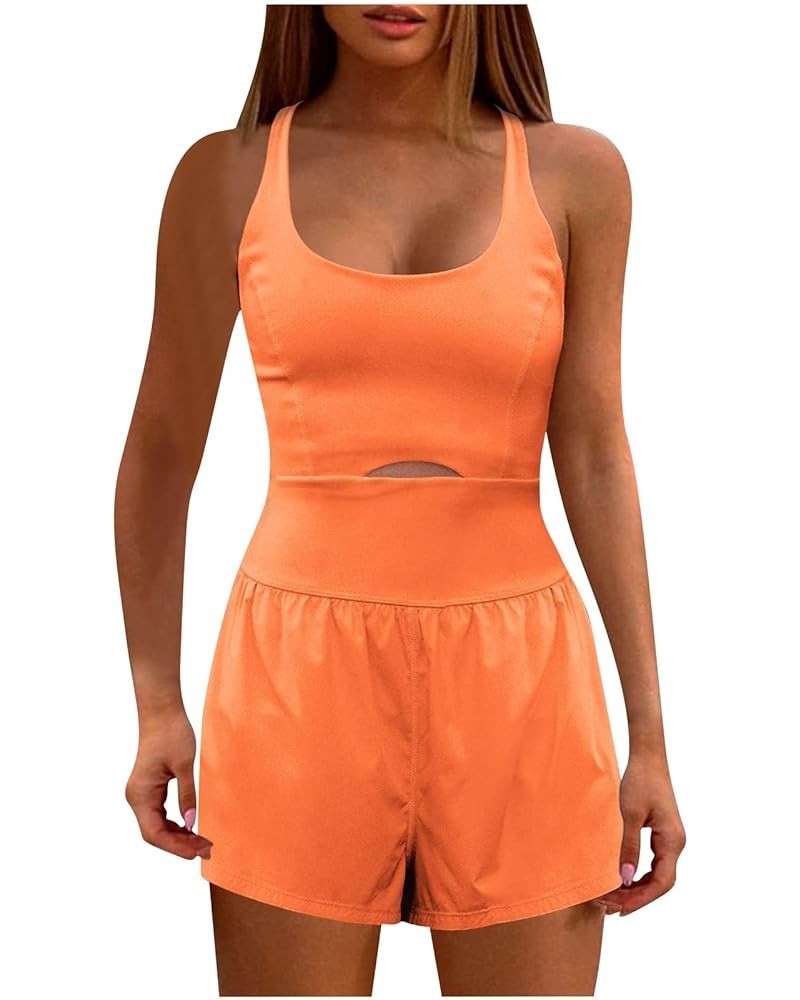 Womens Athletic Romper Trendy Casual Yoga Jumpsuits Gym One Piece Onesie Running Workout Wear Outfits 2023 Orange 23 $8.79 Ju...