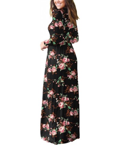 Women's Long Sleeve Loose Plain Maxi Dresses Casual Long Dresses with Pockets 01 Flower Rose Black $12.68 Dresses