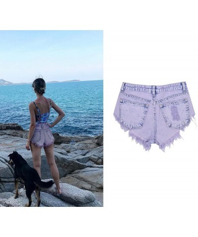 Women's High Waist Hem Shredded Denim Shorts 6699 $14.10 Shorts