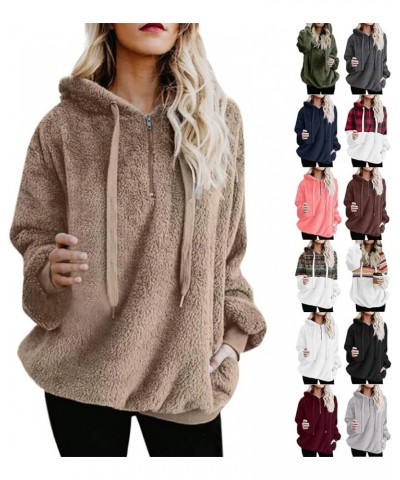 Fuzzy Hoodies for Women Half Zip Sherpa Fleece Oversized Hooded Sweatshirt Quarter Zip Pullover with Pockets C-purple $8.54 H...