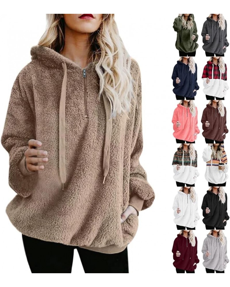 Fuzzy Hoodies for Women Half Zip Sherpa Fleece Oversized Hooded Sweatshirt Quarter Zip Pullover with Pockets C-purple $8.54 H...