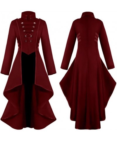 Steampunk High Low Dress for Women Long Sleeve Gothic Jacket Long Victorian Waistcoat Asymmetrical Jacket Top Red $17.33 Jackets