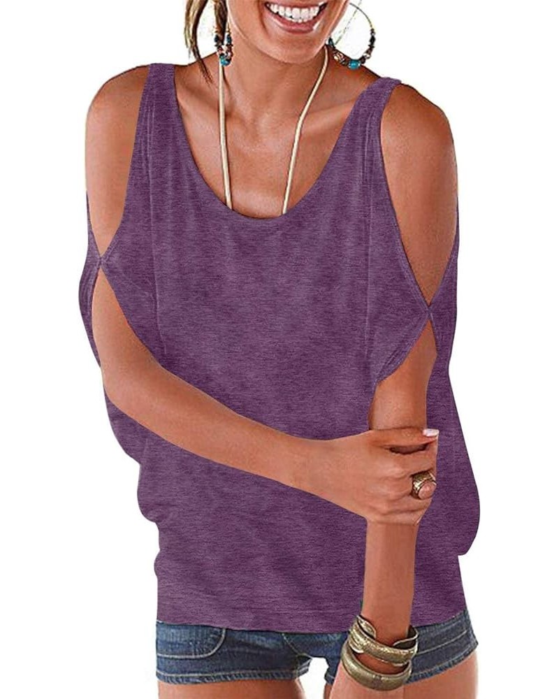 Women's Summer Cold Shoulder Short Sleeve Loose Dolman Blouse Top Purple0123 $11.01 Tanks