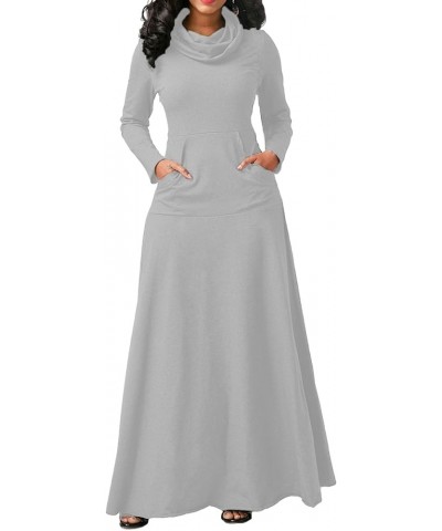 Womens Turtleneck Maxi Dress Casual Long Sleeve Elegant Swing Long Dresses Fall Winter Plus Size Dress with Pockets Gray $10....