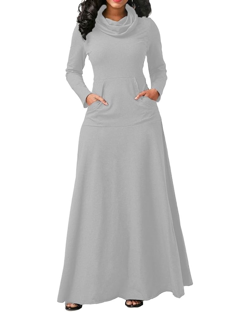 Womens Turtleneck Maxi Dress Casual Long Sleeve Elegant Swing Long Dresses Fall Winter Plus Size Dress with Pockets Gray $10....