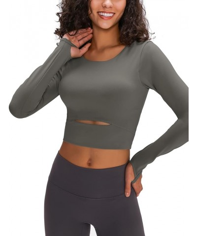 Women's Crop Tops Workout Long Sleeve Shirts 2 Pack Gym Dry Fit Athletic Yoga Cross Back Sport Compression Tops A1_grey $8.39...