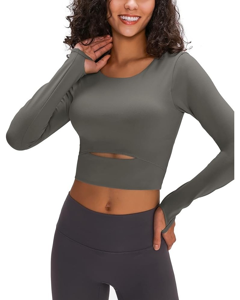 Women's Crop Tops Workout Long Sleeve Shirts 2 Pack Gym Dry Fit Athletic Yoga Cross Back Sport Compression Tops A1_grey $8.39...