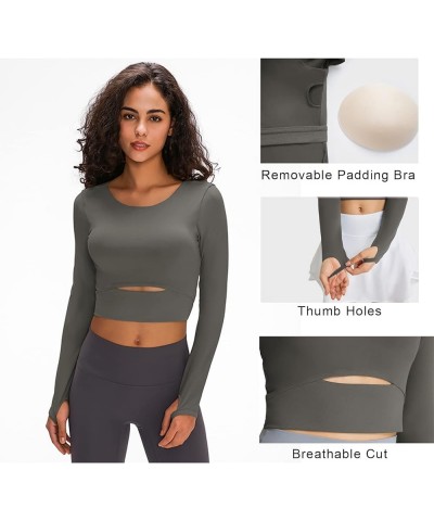 Women's Crop Tops Workout Long Sleeve Shirts 2 Pack Gym Dry Fit Athletic Yoga Cross Back Sport Compression Tops A1_grey $8.39...