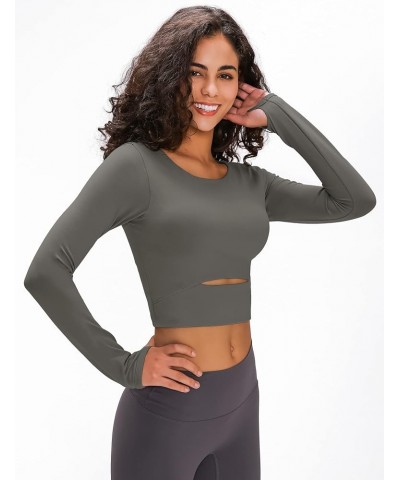 Women's Crop Tops Workout Long Sleeve Shirts 2 Pack Gym Dry Fit Athletic Yoga Cross Back Sport Compression Tops A1_grey $8.39...