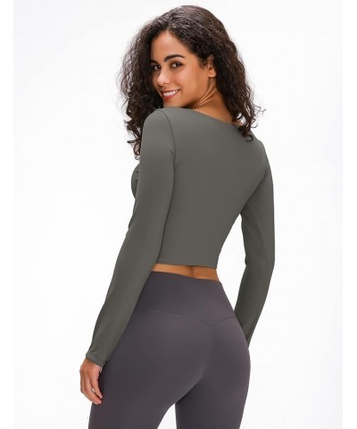 Women's Crop Tops Workout Long Sleeve Shirts 2 Pack Gym Dry Fit Athletic Yoga Cross Back Sport Compression Tops A1_grey $8.39...