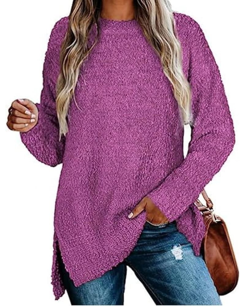 Womens Sweaters Crewneck Long Sleeve Side Slit Tunic Tops for Leggings Purple $20.71 Tops