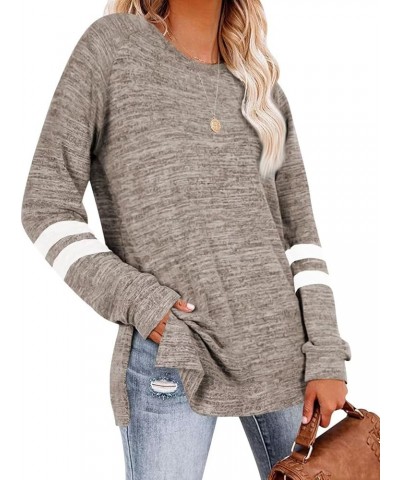 Womens Long Sleeve T Shirt Color Block Pullover Crew Neck Loose Comfy Casual Tops 5004-coffee $14.08 Tops