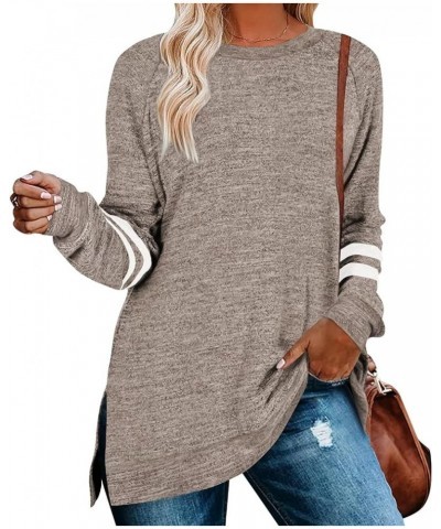 Womens Long Sleeve T Shirt Color Block Pullover Crew Neck Loose Comfy Casual Tops 5004-coffee $14.08 Tops