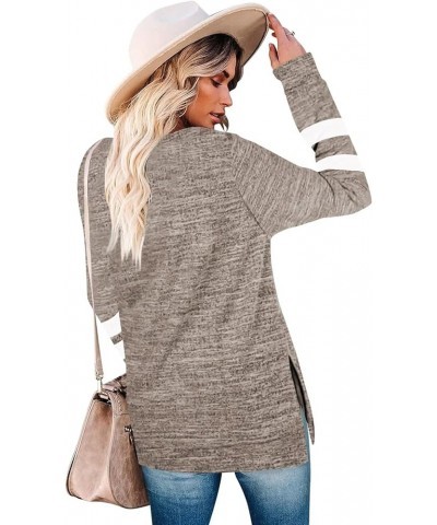 Womens Long Sleeve T Shirt Color Block Pullover Crew Neck Loose Comfy Casual Tops 5004-coffee $14.08 Tops