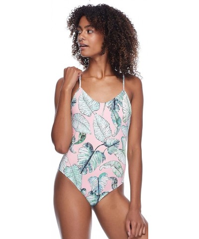 Women's Standard Allie One Piece Tank Style Swimsuit with Adjustable Straps Makani Pink Leaf Print $19.47 Swimsuits