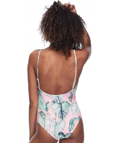 Women's Standard Allie One Piece Tank Style Swimsuit with Adjustable Straps Makani Pink Leaf Print $19.47 Swimsuits