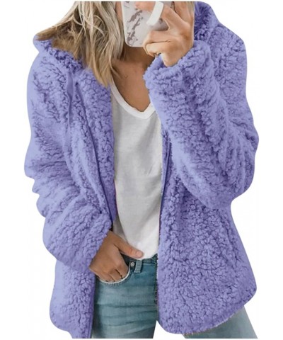 Women's 2023 Fashion Winter Coats Long Sleeve Lapel Zip Up Faux Fur Shaggy Coats Plush Oversized Fleece Lined Jacket D-purple...