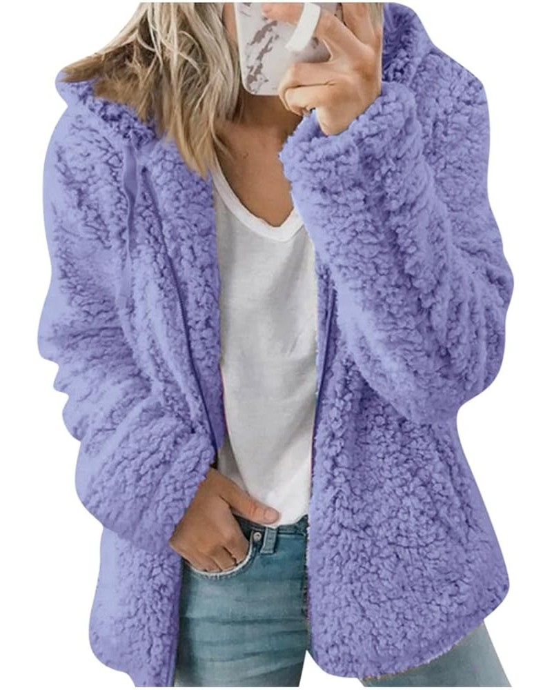 Women's 2023 Fashion Winter Coats Long Sleeve Lapel Zip Up Faux Fur Shaggy Coats Plush Oversized Fleece Lined Jacket D-purple...