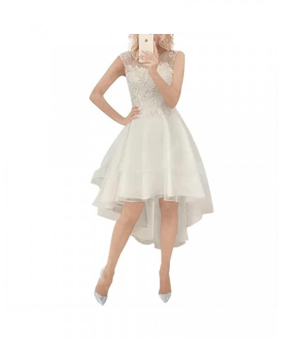 Prom Dresses High Low Homecoming Dress Lace Wedding Dress Applique Bridal Gowns Cocktail Party for Women Blue $51.70 Dresses