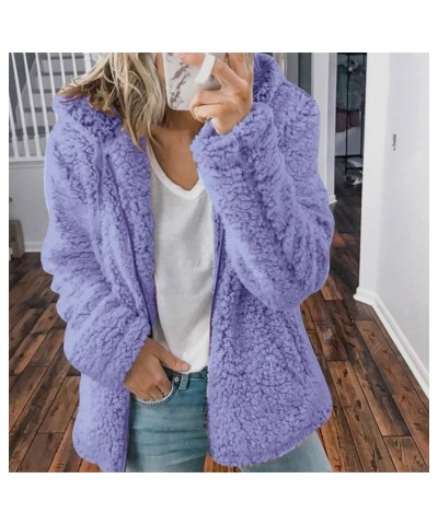 Women's 2023 Fashion Winter Coats Long Sleeve Lapel Zip Up Faux Fur Shaggy Coats Plush Oversized Fleece Lined Jacket D-purple...