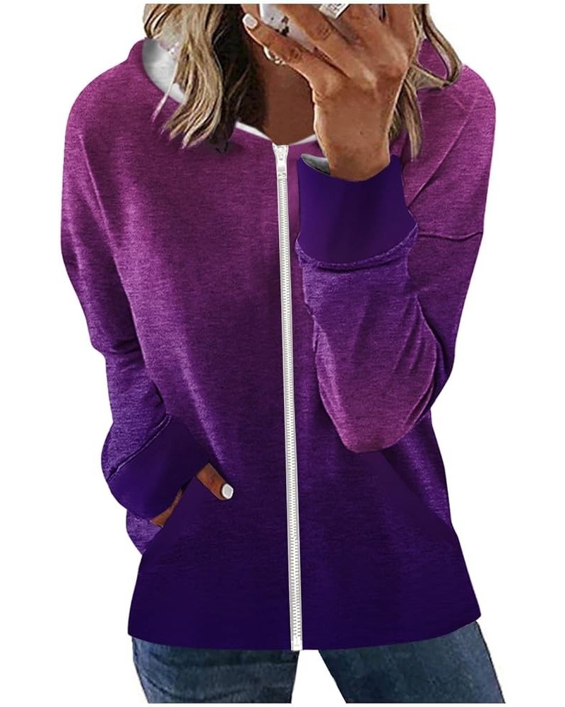 Womens Hoodies Zip Up Long Sleeve Jackets Drawstring Oversized Y2k Clothes Lightweight Sweatshirts with Pockets 2-dark Purple...