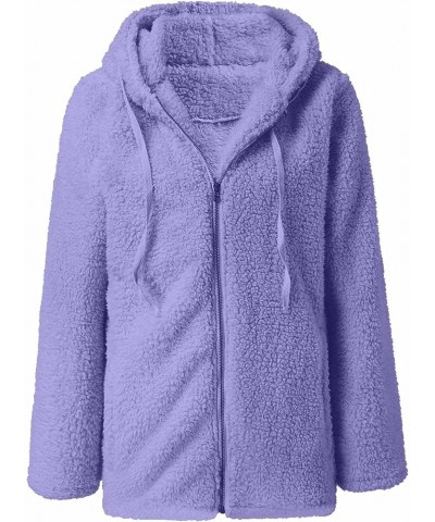 Women's 2023 Fashion Winter Coats Long Sleeve Lapel Zip Up Faux Fur Shaggy Coats Plush Oversized Fleece Lined Jacket D-purple...