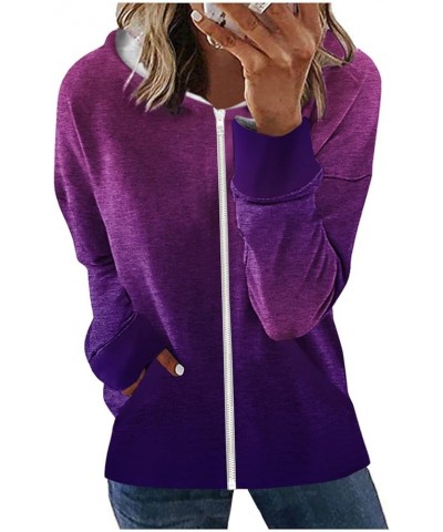 Womens Hoodies Zip Up Long Sleeve Jackets Drawstring Oversized Y2k Clothes Lightweight Sweatshirts with Pockets 2-dark Purple...