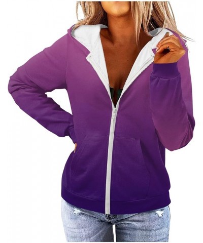 Womens Hoodies Zip Up Long Sleeve Jackets Drawstring Oversized Y2k Clothes Lightweight Sweatshirts with Pockets 2-dark Purple...