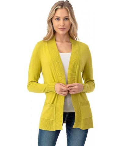 Women's Open Front Long Sleeve Cardigan Sweater with Pockets Lime $10.80 Sweaters