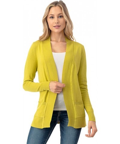 Women's Open Front Long Sleeve Cardigan Sweater with Pockets Lime $10.80 Sweaters